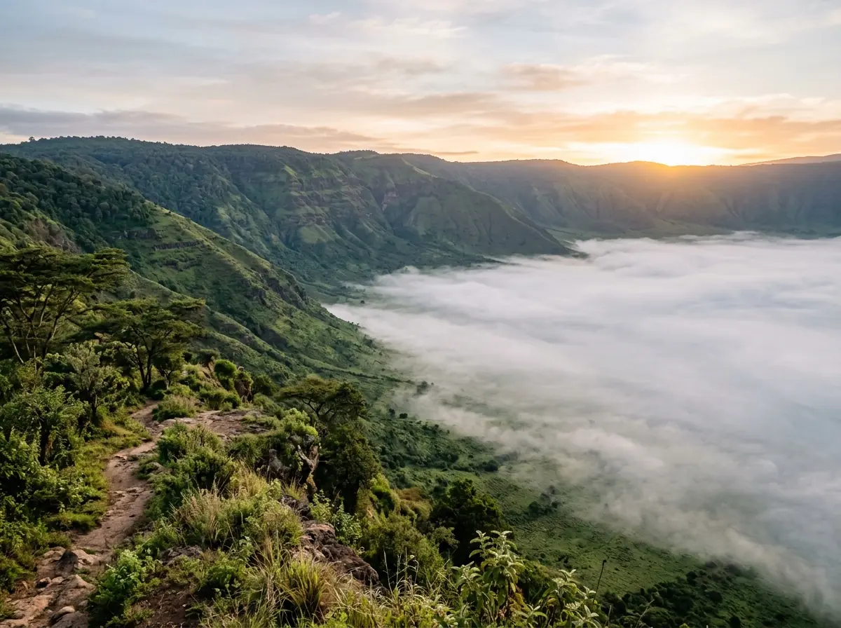Morning mist in the Ngorongoro Crater